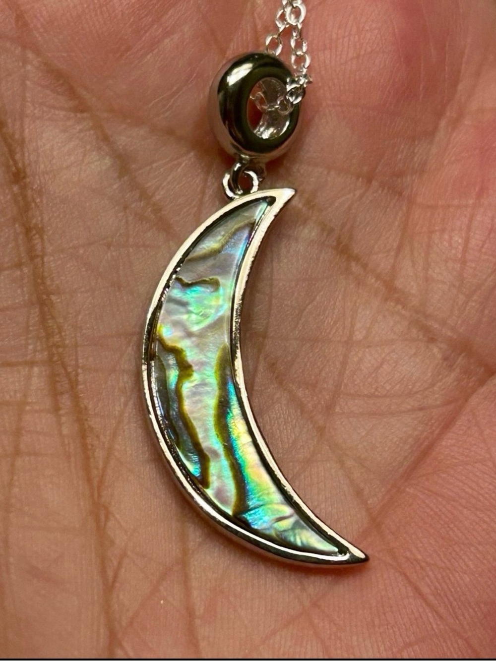 S925 Sterling Silver Crescent Moon Abalone Shell Pendant Charm Pendant Necklace